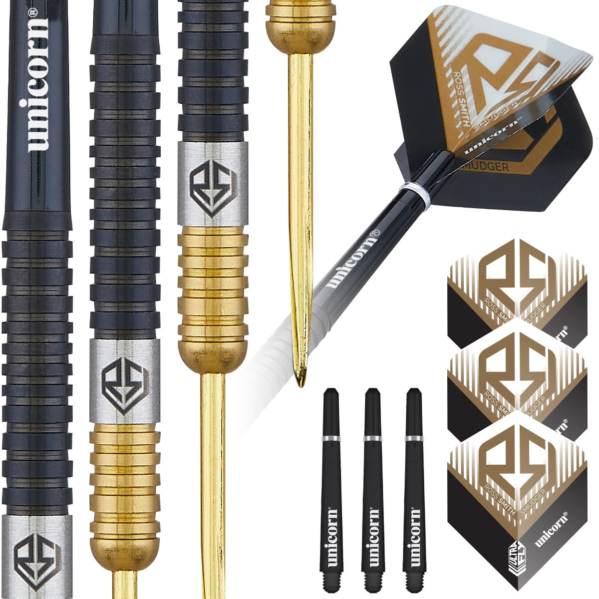 ロススミス ROSS SMITH TWO TONE Black＆Gold 24g Unicorn Ross Smith Darts - Steel Tip - Smudger - Two Tone