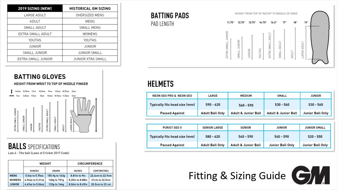 Cricket Batting Pads Size Chart